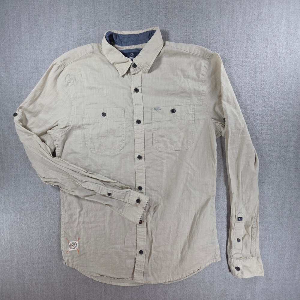 Buffalo David Bitton Shirt Mens Small Tan Slim Fit Long Sleeve Button Up Pocket